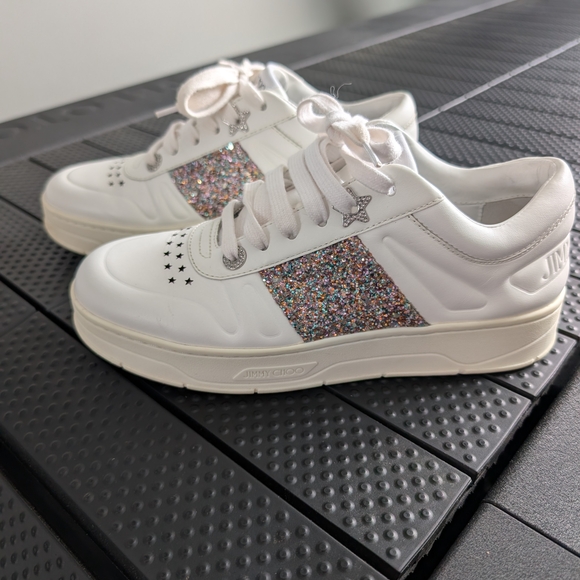 Jimmy Choo Shoes - Jimmy Choo White Sneakers with Glitter Detail